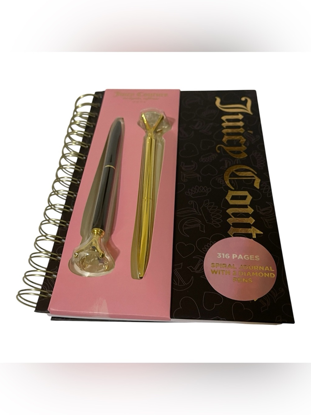 Juicy Couture Black 316 Page Spiral Journal w/2 Diamond Pens - NWT **